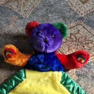 RARE VTG My Banky 90s Baby Blanket Bear Hope Plush Colorful Satin Lined Edge